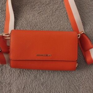 Michael Kors Orange Crossbody Wallet with Striped Strap